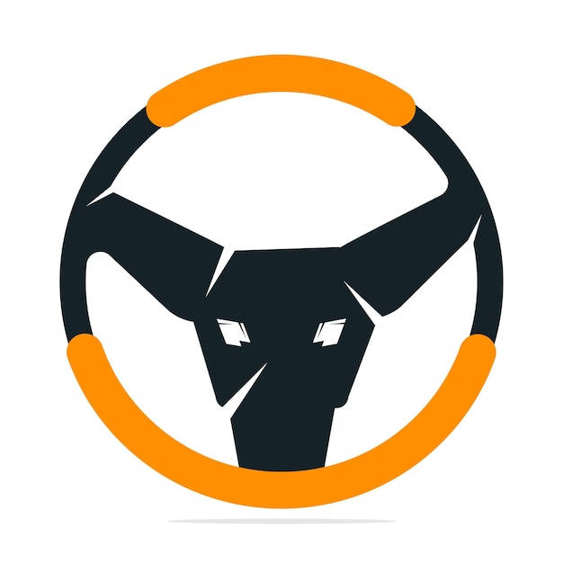 Cabeza de toro en icono de volante aislado sobre fondo blanco Diseño de icono de vector de rueda de coche potente
