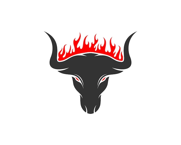 Vector cabeza de toro con logo de llama de fuego