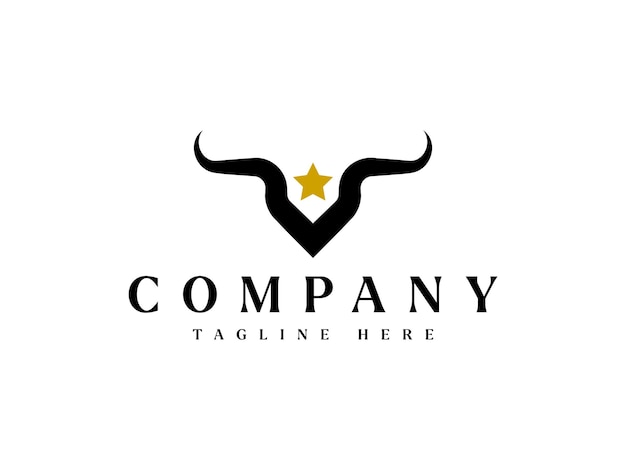 cabeza de toro minimalista y elegante con diseño de logotipo de estrella