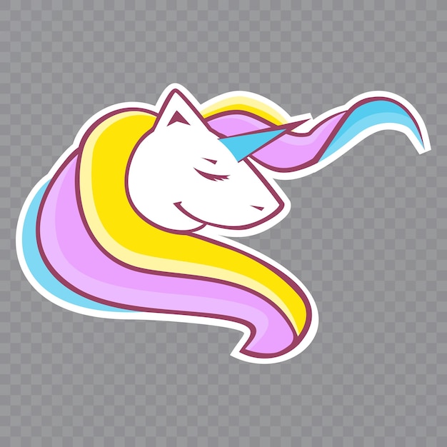 Cabeza de unicornio blanco con melena y cuerno Unicornio sobre fondo transparente Formato vectorial