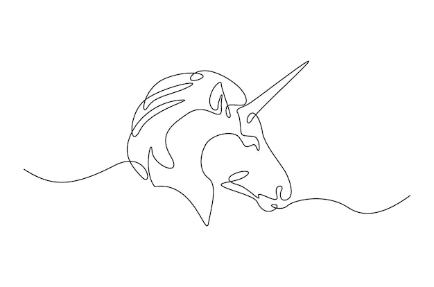 Cabeza de unicornio en un dibujo continuo de una línea