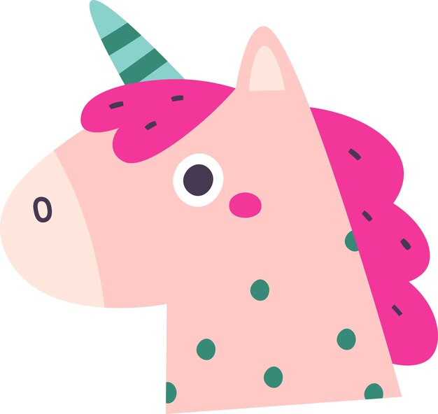 Cabeza de unicornio de dibujos animados dibujada a mano