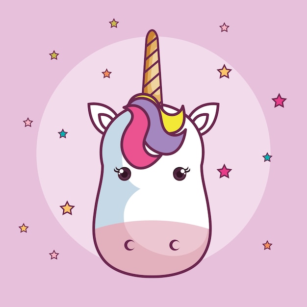 Cabeza de unicornio Kawaii con melena colorida