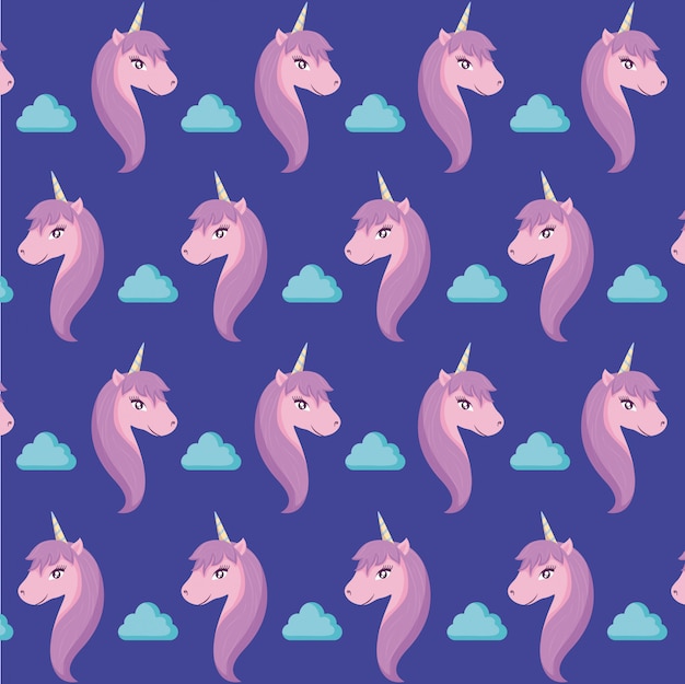 Cabeza unicornio lindo de patrón de cuento de hadas