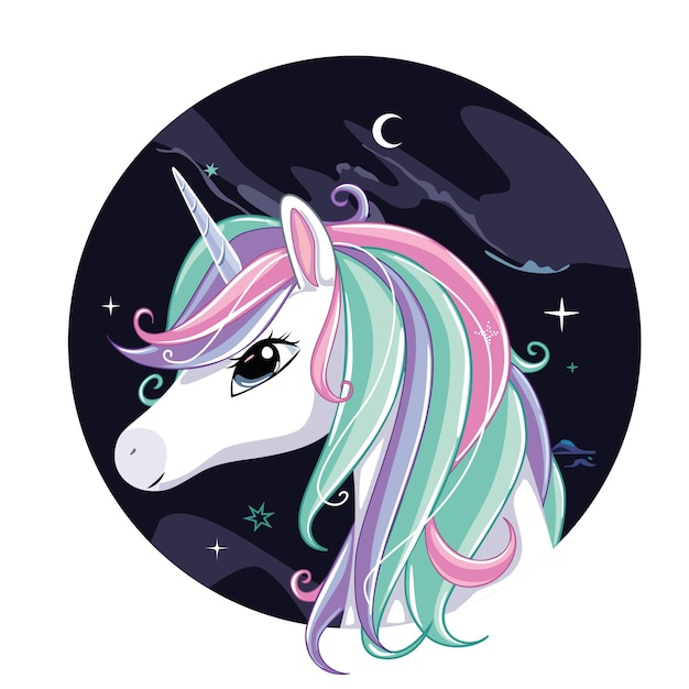 Cabeza de unicornio sobre el fondo de la noche oscura