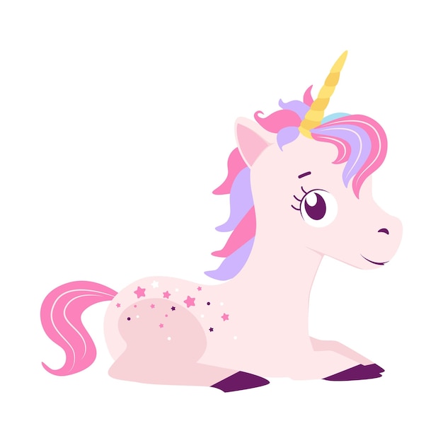 Cabeza de unicornio vectorial divertido estilo de dibujos animados de carácter