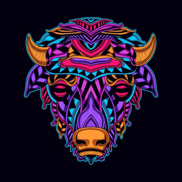 Cabeza de vaca en color neón, estilo de arte.