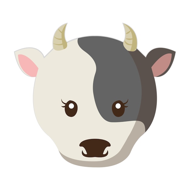 Cabeza de vaca de ganado dulce Vector animal adobrable