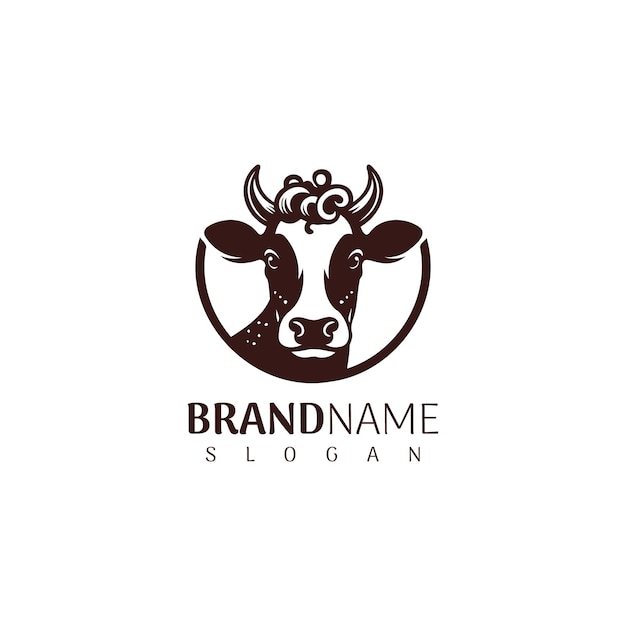 Cabeza de vaca marrón en un diseño de logotipo circular