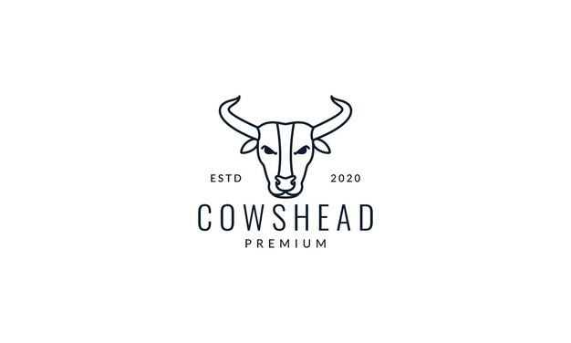 Cabeza de vaca o línea de ganado contorno hipster logo vector icono ilustración
