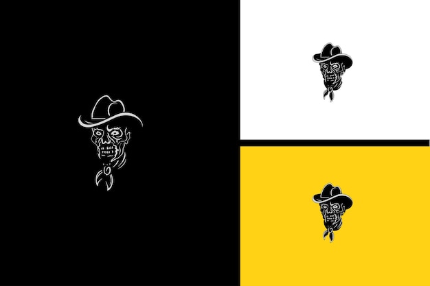 Cabeza vaquero zombie vector blanco y negro