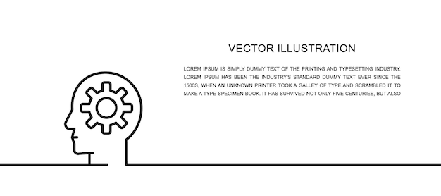Cabeza vectorial con conocimiento del proceso cerebral del engranaje icono de una línea Ilustración vectorial continua de una línea