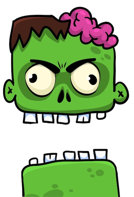 Vector cabeza de zombie enojado de dibujos animados ilustración de vector de halloween de zombie divertido gimiendo con la boca abierta llena de dientes