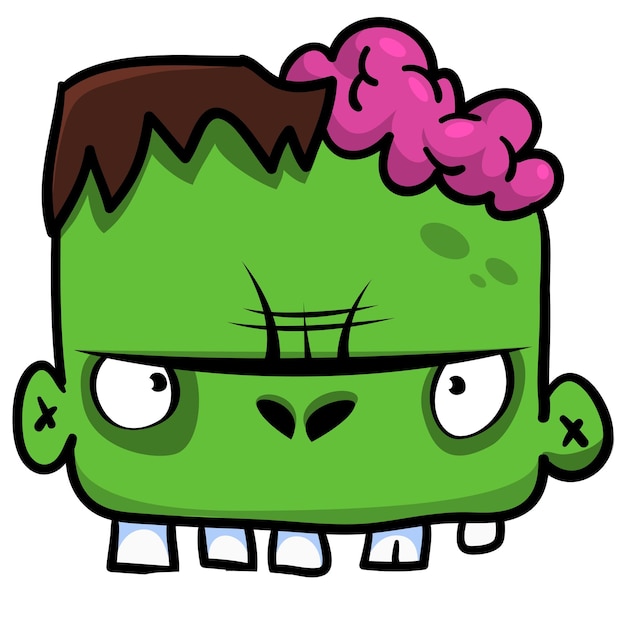 Cabeza de zombie enojado de dibujos animados Ilustración de vector de Halloween de zombie divertido gimiendo con la boca abierta llena de dientes