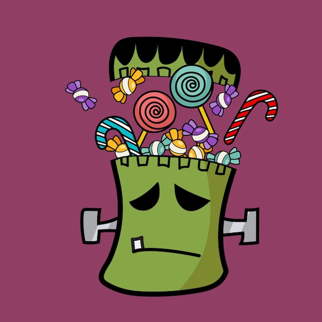 Cabeza de zombie verde con estilo de garabato dulce ilustración vectorial