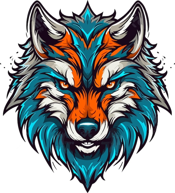 Una cabeza de zorro con una cabeza azul y naranja.