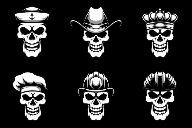 Cabezas de calavera en conjunto Negro y Blanco