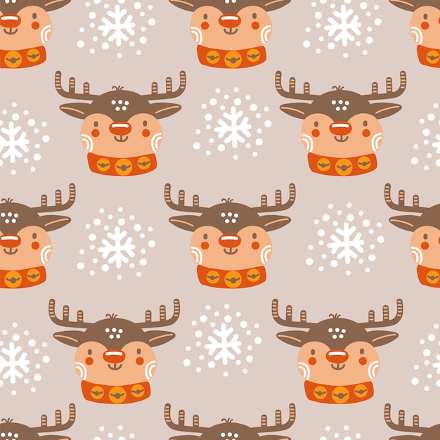 Cabezas de ciervo de Navidad de patrones sin fisuras fondo vector ilustración gris