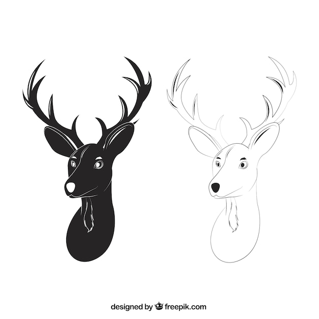 Cabezas de ciervos de estilo dibujado a mano