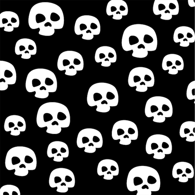 cabezas de esqueleto en fondo negro de patrones sin fisuras