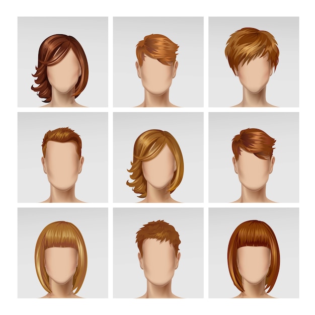 Vector cabezas de perfil de avatar de cara femenina masculina multinacional