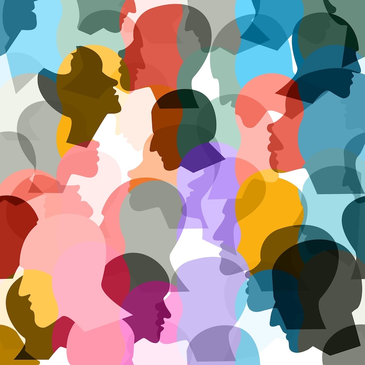 Vector cabezas de personas color personas estilizadas patrón de fondo ilustración vectorial