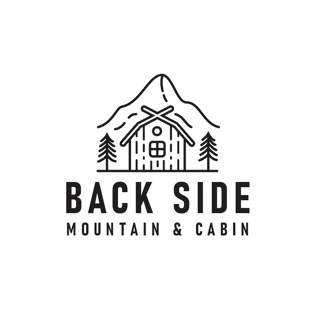 Cabina de montaña trasera vintage retro hipster line art plantilla de diseño de logotipo