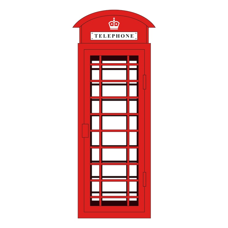 Vector cabina telefónica en inglés con fondo blanco hablando por teléfono