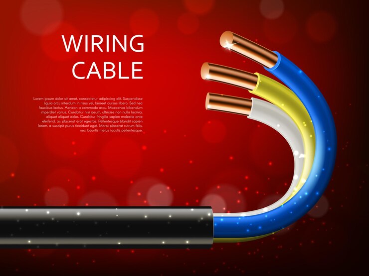 Vector cable de alimentación eléctrica con cables de cobre realistas.