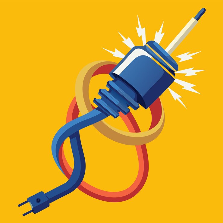 Vector cable eléctrico desgastado en una ilustración de dibujos animados