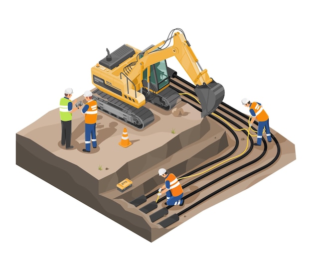 cableado eléctrico en el proceso subterráneo ingeniero eléctrico y técnico excavadora isométrica