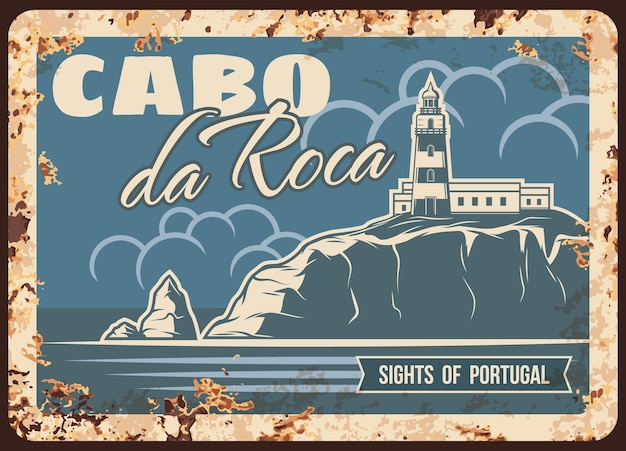 Vector cabo da roca placa de metal oxidado hito de portugal