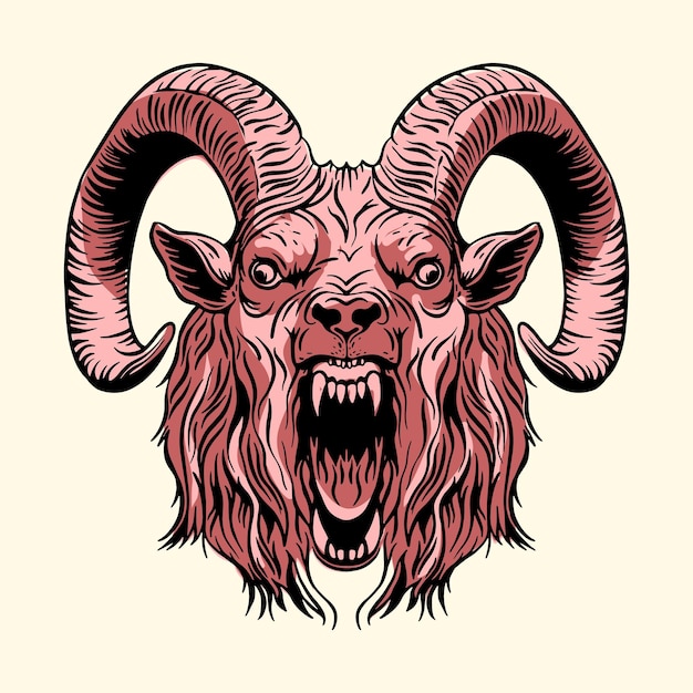 Una cabra dibujada a mano en estilo retro grabada en estilo cabra enojada El animal ritual del satanismo