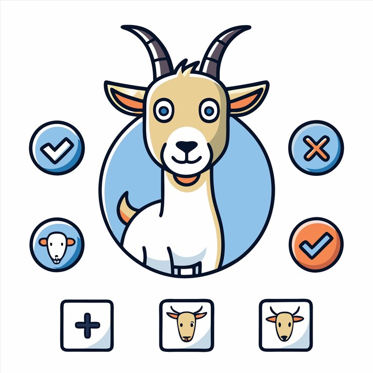 Vector una cabra con un fondo azul con un letrero que dice cabra y una cruz
