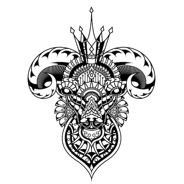 Cabra ilustración, mandala zentangle y diseño de camiseta