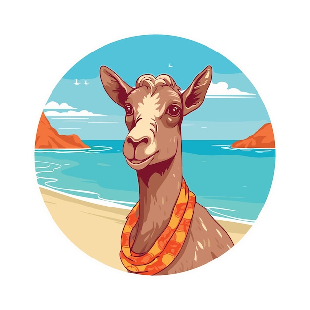 Cabra linda dibujos animados divertidos Kawaii colorida acuarela playa verano animal de compañía adhesivo ilustración