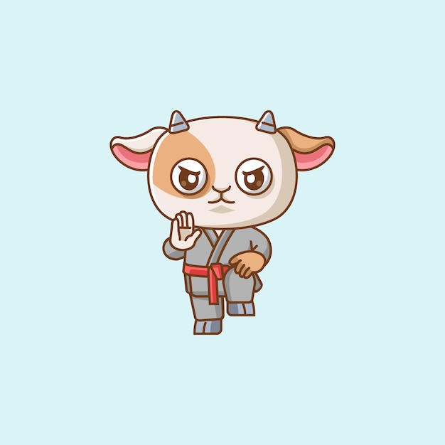 Cabra linda entrenamiento de karate arte marcial kawaii personaje chibi mascota animal ilustración deportiva