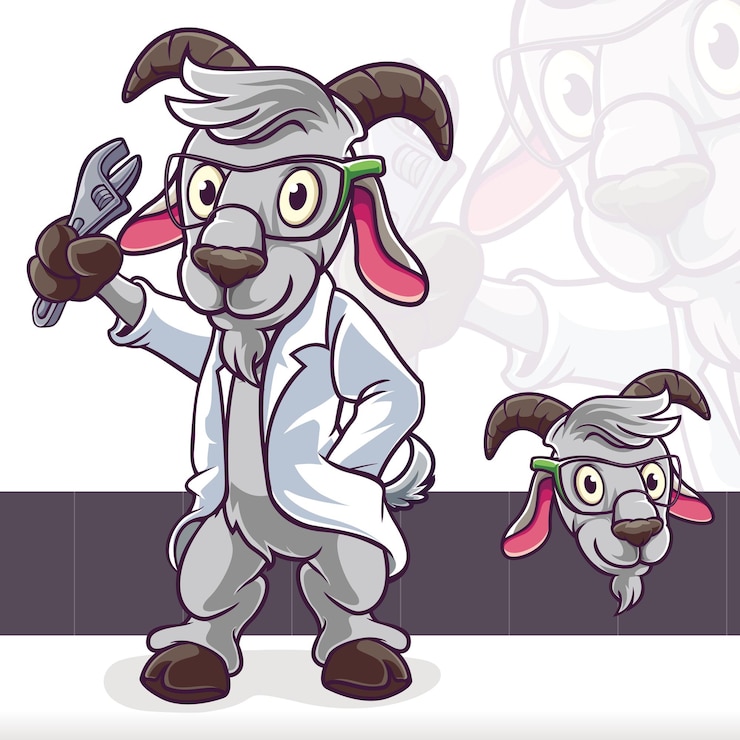 Vector cabra oveja pie científico mascota personajes de dibujos animados