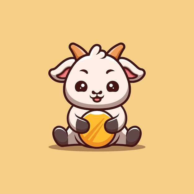 Cabra sentada moneda de oro lindo creativo Kawaii mascota de dibujos animados Logo