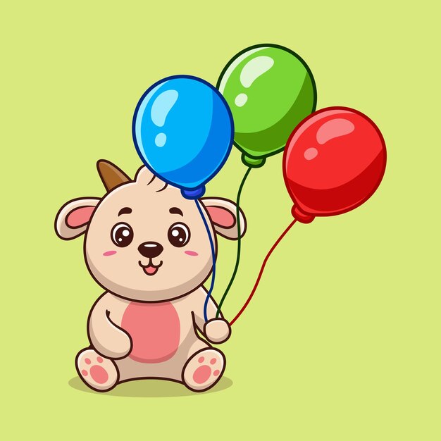 Cabra vectorial sosteniendo un globo icono vectorial de dibujos animados lindo ilustración de animal concepto de icono de naturaleza