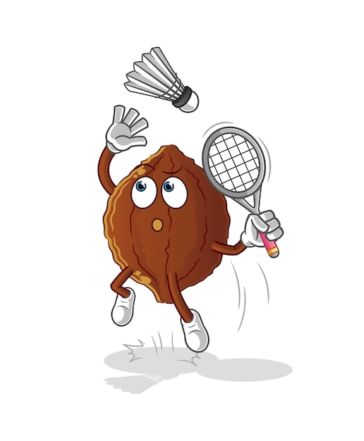 Cacao aplastar en vector de mascota de dibujos animados de dibujos animados de bádminton