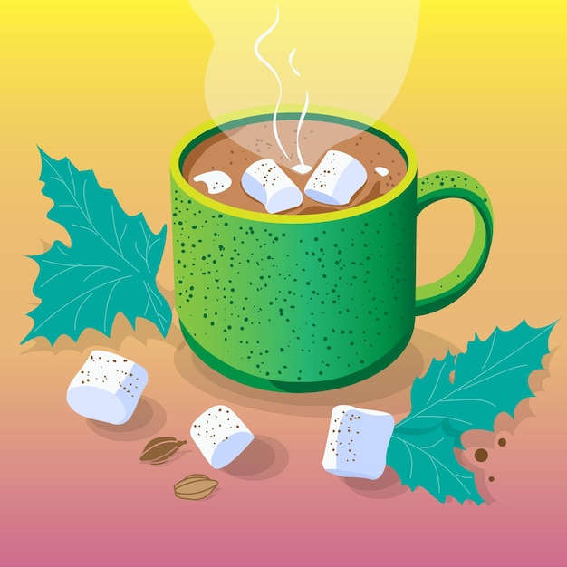 Cacao caliente con malvaviscos en una taza