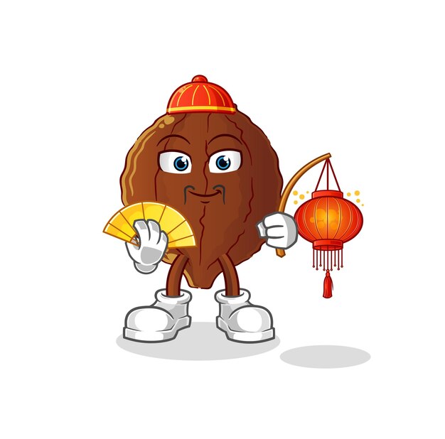 Cacao chino con vector de caracteres de ilustración de linternas