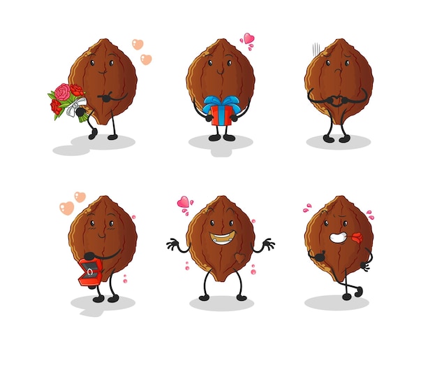 Cacao love set character. vector de mascota de dibujos animados