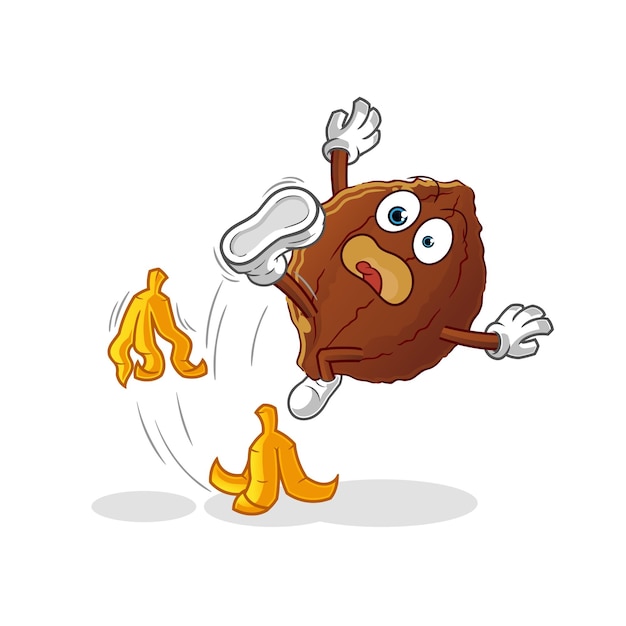 Cacao resbaló en vector de mascota de dibujos animados de plátano