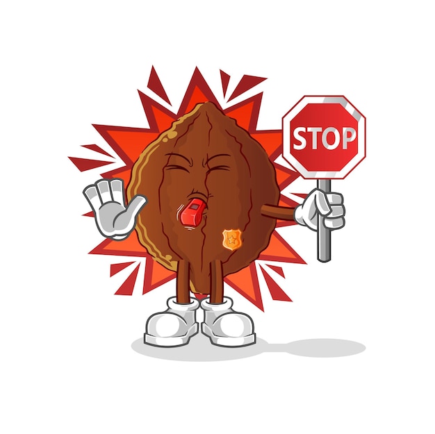 Cacao con señal de stop. vector de mascota de dibujos animados