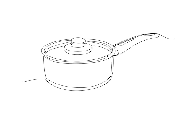 Cacerola de dibujo continuo de una línea con tapa concepto de electrodomésticos de cocina ilustración gráfica vectorial de diseño de dibujo de una sola línea