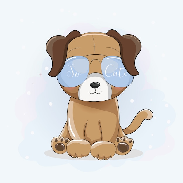 Cachorro fresco de dibujos animados lindo con gafas de sol