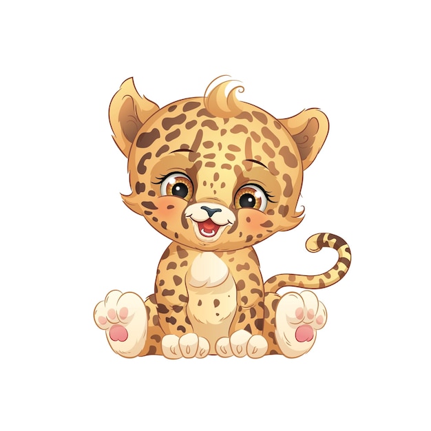 Cachorro de leopardo de dibujos animados Ilustración de vector de gato montés lindo Animales de safari