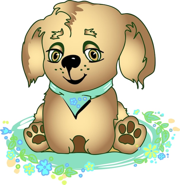 Vector cachorro lindo de dibujos animados con grandes ojos redondos